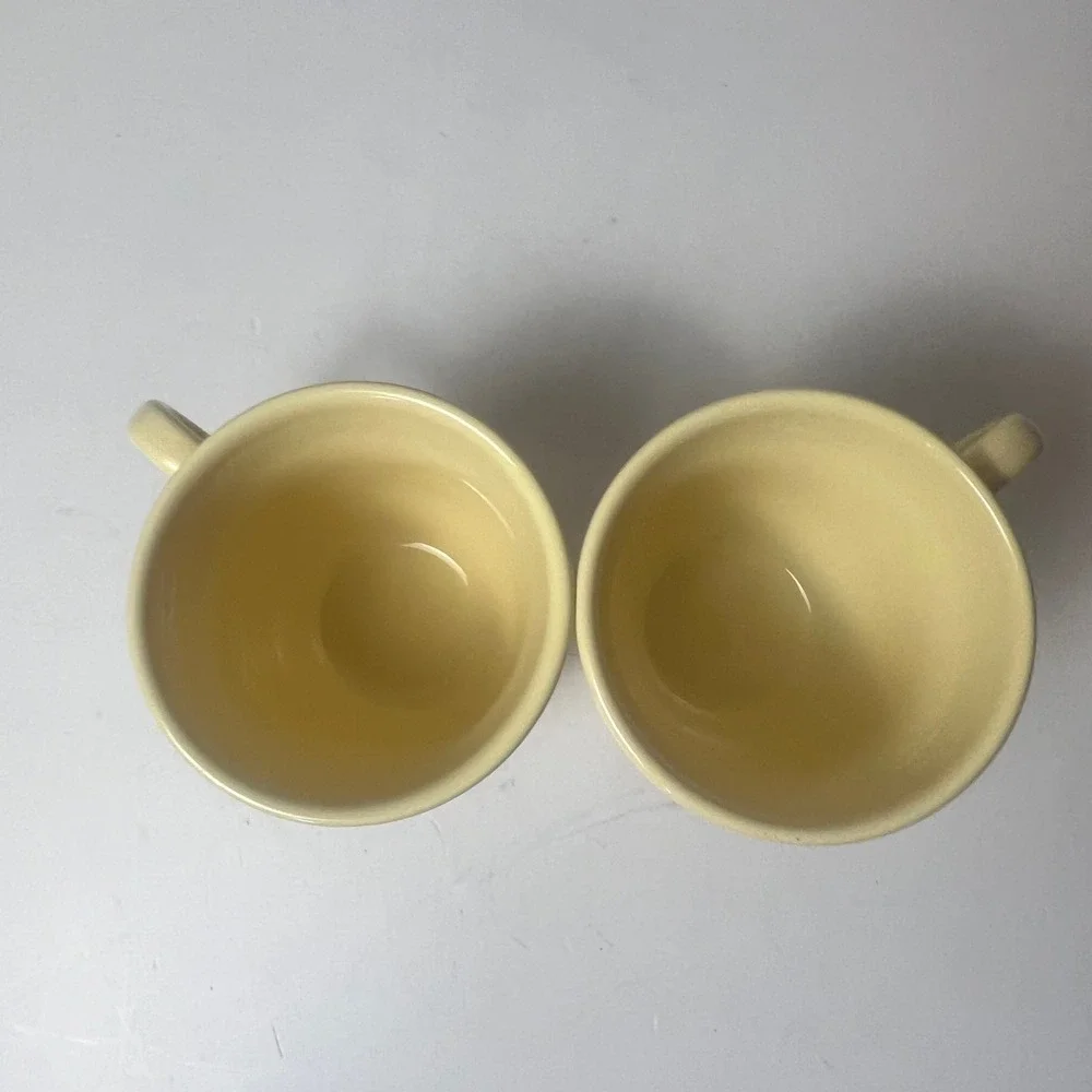 Pottery Barn Emma Coffee Mug Set of 2 Yellow Beaded Stoneware Portugal Farmhouse